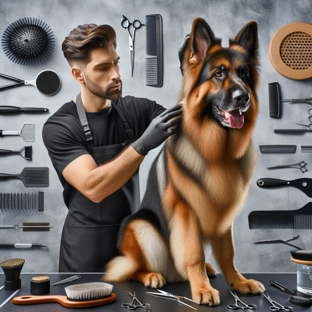 Professional dog groomer demonstrating advanced dog grooming techniques for maintaining thick dog coats, providing dog grooming tips and dog hair care guide with specific grooming tools.