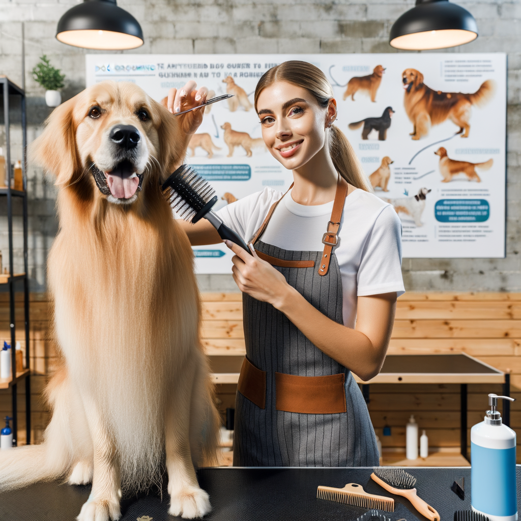 Professional dog groomer mastering dog grooming techniques, demonstrating dog hair detangling tips and dog hair care in a salon, using specialized tools for managing matted dog hair and showcasing pet hair detangling solutions and dog hairbrush techniques.